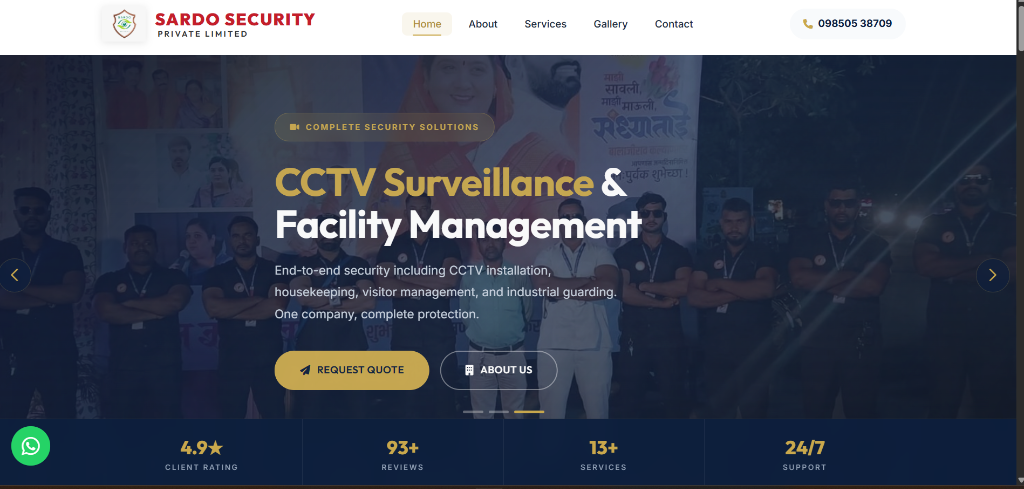 Sardo Security Private Limited - CCTV Surveillance & Facility Management Website Built by Saiprasad